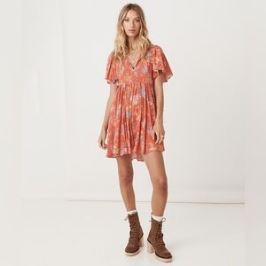 Spell Meadowland Flutter Sleeve Mini Dress Poppy